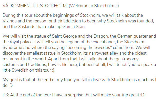 Description of the tour of Arturo, guru in Stockholm, Sweden, on the platform GuruWalk. 