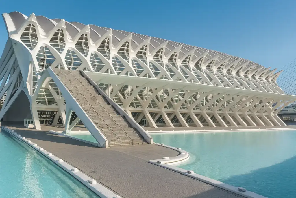 Exterior del Museu de les Ciències de Valencia con cielo azul