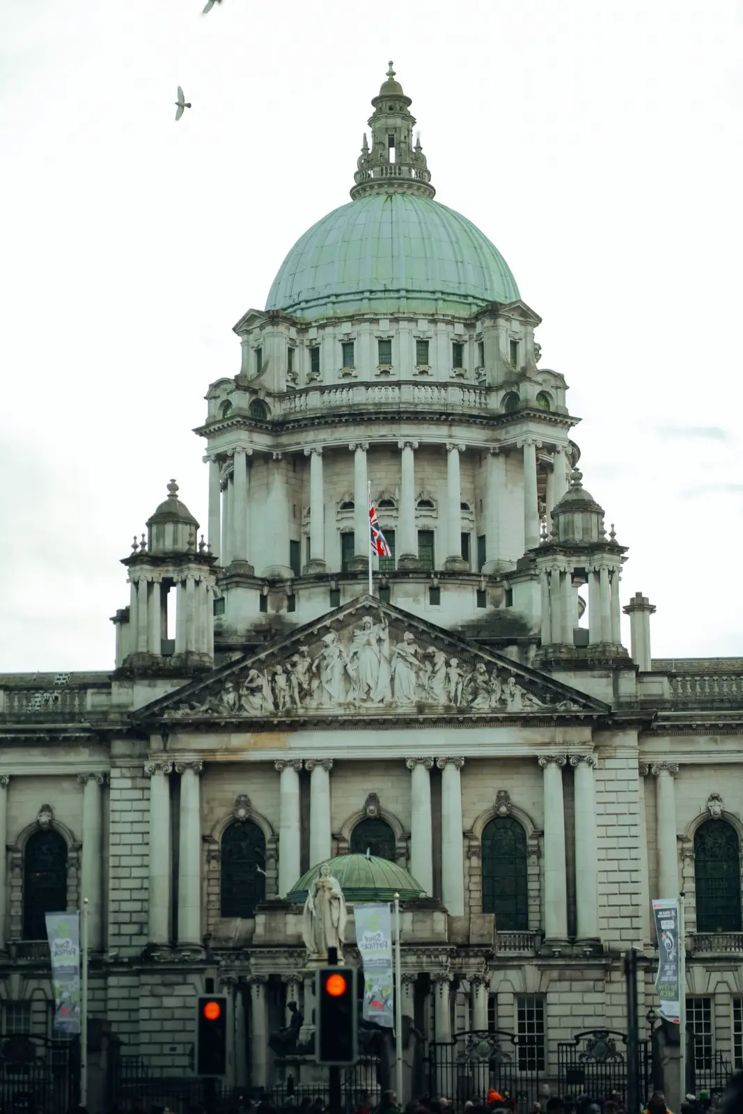 The domed façade of Belfast City Hall in Belfast