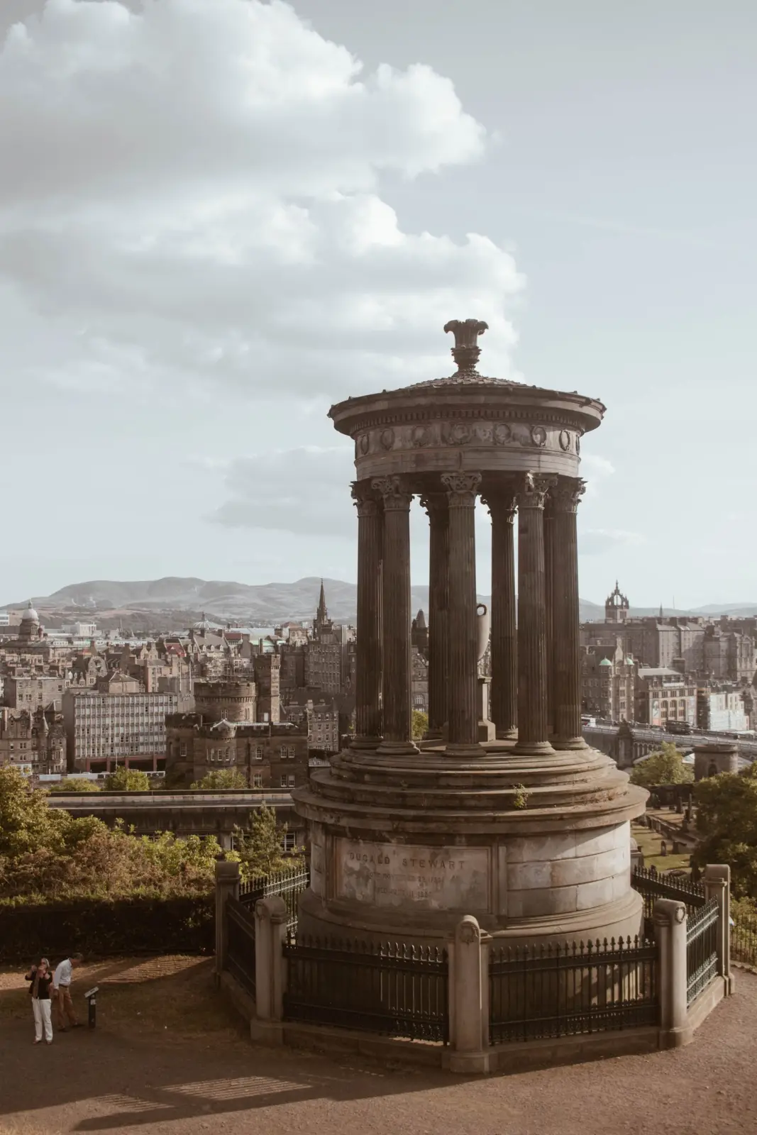Dugald Stewart Monument overlooking Edinburgh from Calton Hill