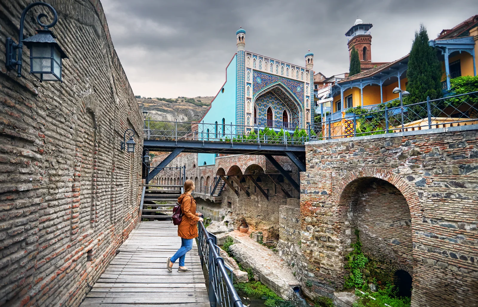Traveller exploring the Abanotubani district of Tbilisi