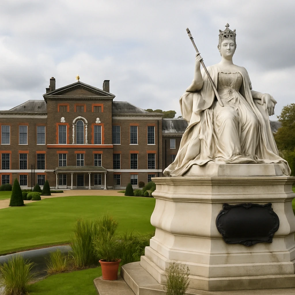 El Palacio de Kensington y la estatua de la reina Victoria en los jardines de Kensington