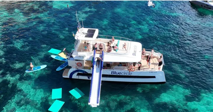 Palma: catamarán de lujo con aperitivos, bebida, surf de remo y esnórquel