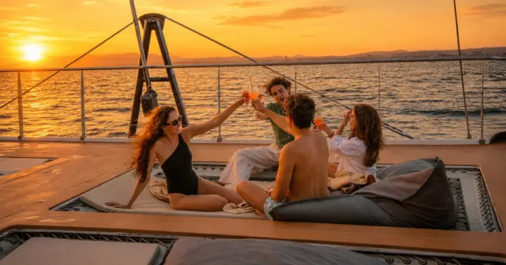 Mallorca: Premium Catamaran Sunset Trip with Food, Swim & VIP Area Option