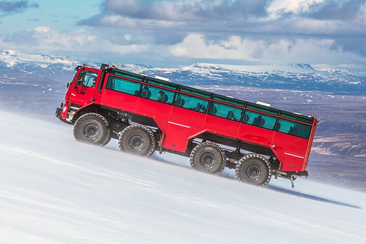 Red Glacier Monster Truck on Langjokull Glacier from Gulfoss
