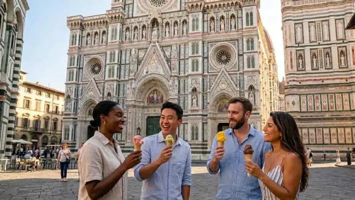 El emblemático Duomo de Florencia y delicias heladas