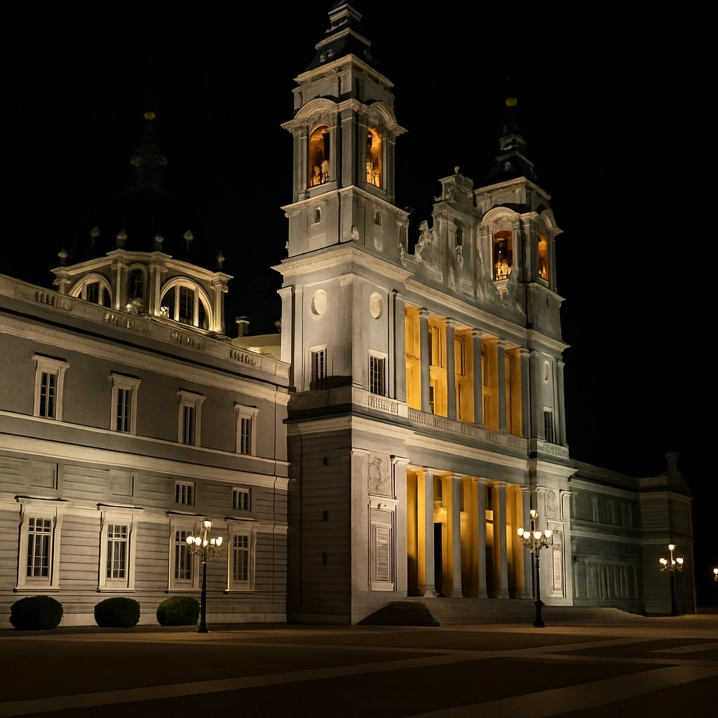 Catedral de la Almudena iluminada por la noche